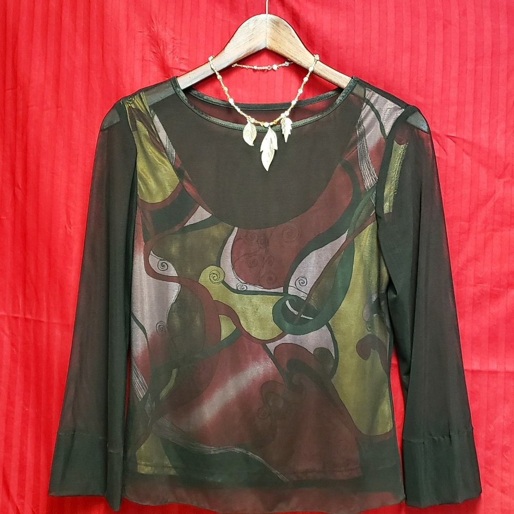 🍁Sheer Black Long Sleeve Top with MultiCcolored Inner Tank Top.
